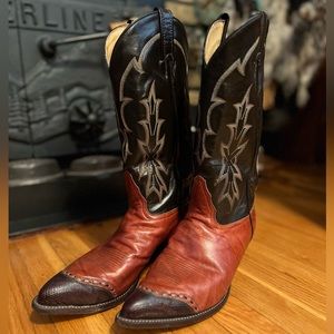 Tony Lama Men’s Western Boots, Black and Tobacco Leather